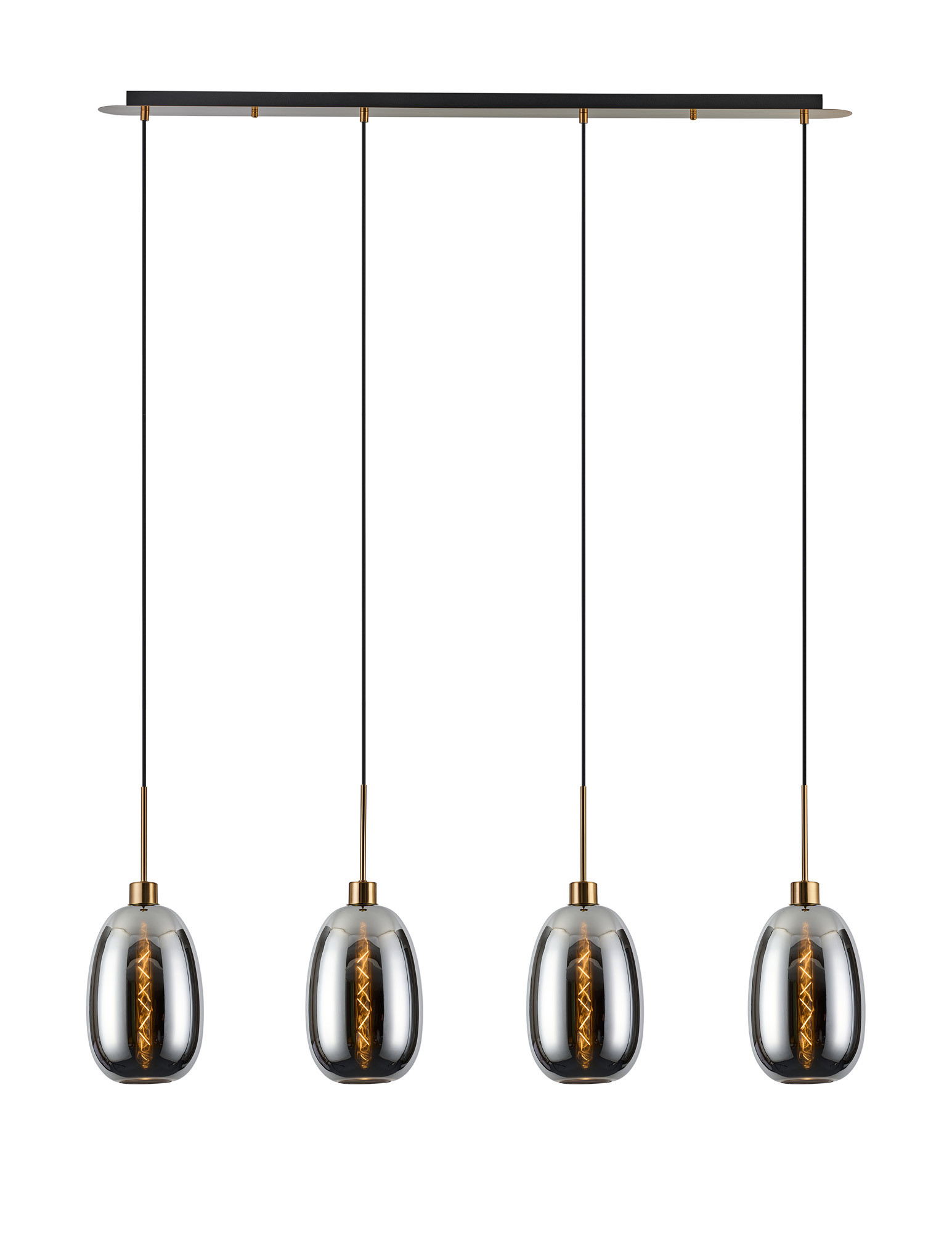 DK1220  Lori Linear Pendant, 4 Light Adjustable E27, Antique Gold/Chrome Slim Curved Trapezium Shades